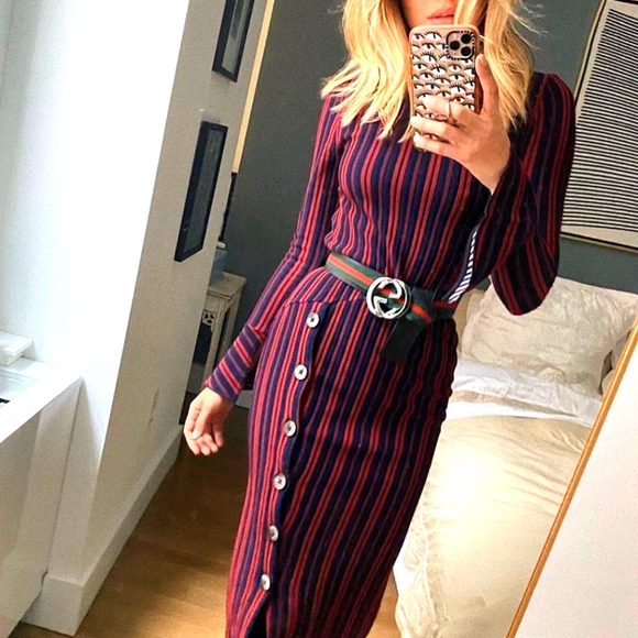 Nwt Farfetch NI2H column gucci tone stripe knit slit dress xs - Picture 1 of 8